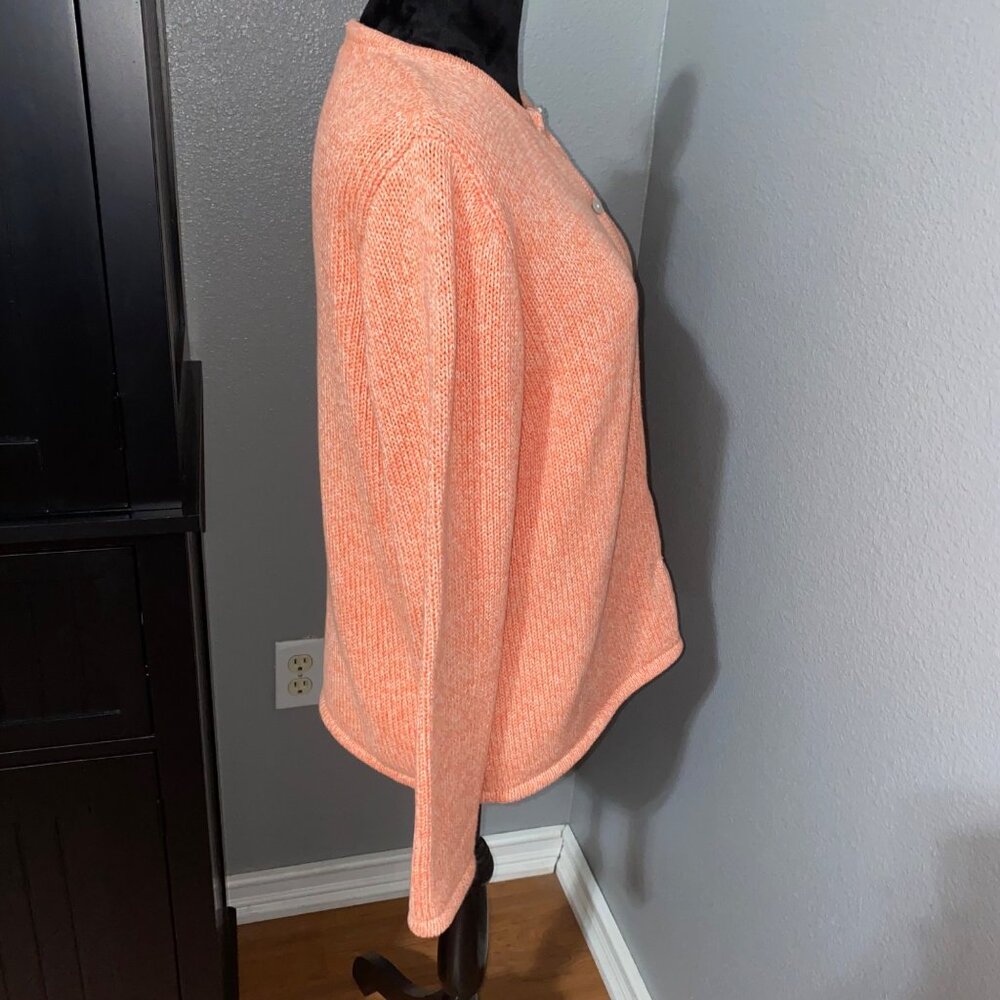 L.L. Bean Cardigan Sweater Womens L Button Front Knit Peach Salmon Classic Cozy - Picture 7 of 7